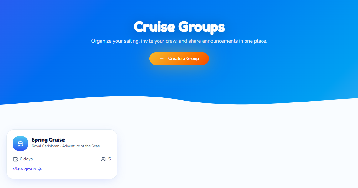 Cruise Groups landing page